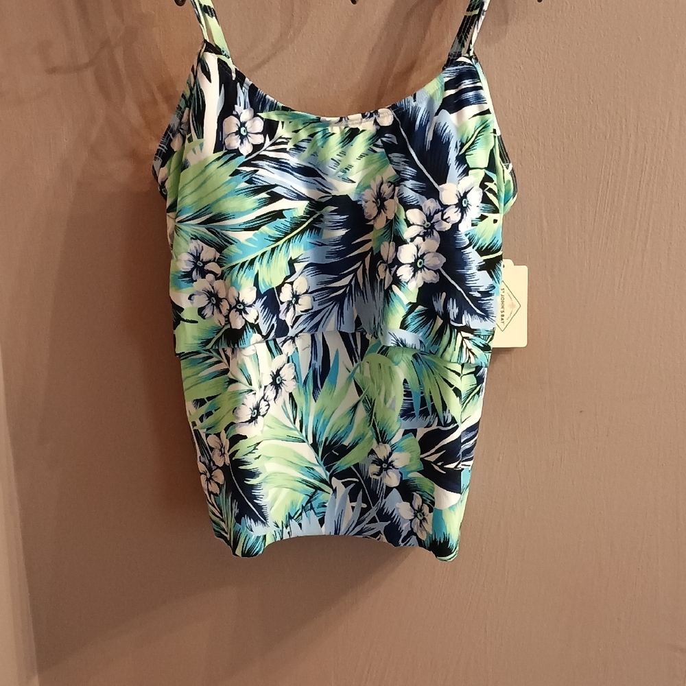 St. John's Bay Blue and Green Floral Swim Tankini SZ 10 NWT